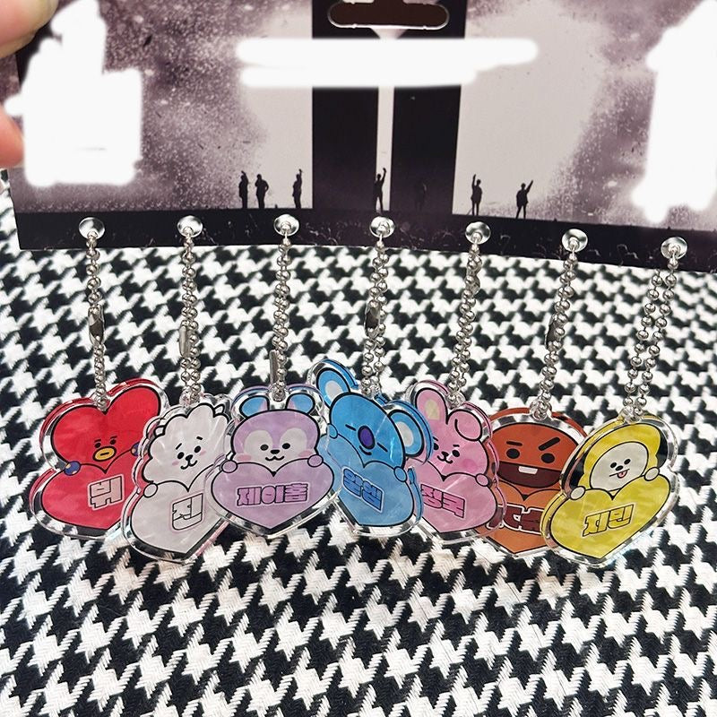 K-pop BTS Bt21 Bag Phone Charms Accessory Set of 7 Acrylic Keychain