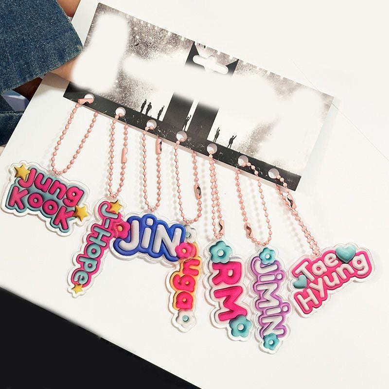 K-pop BTS Name Bag Phone Charms Accessory Set of 7 Acrylic Keychain