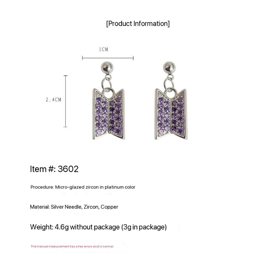 K-pop BTS Army Purple Earrings + free gift box