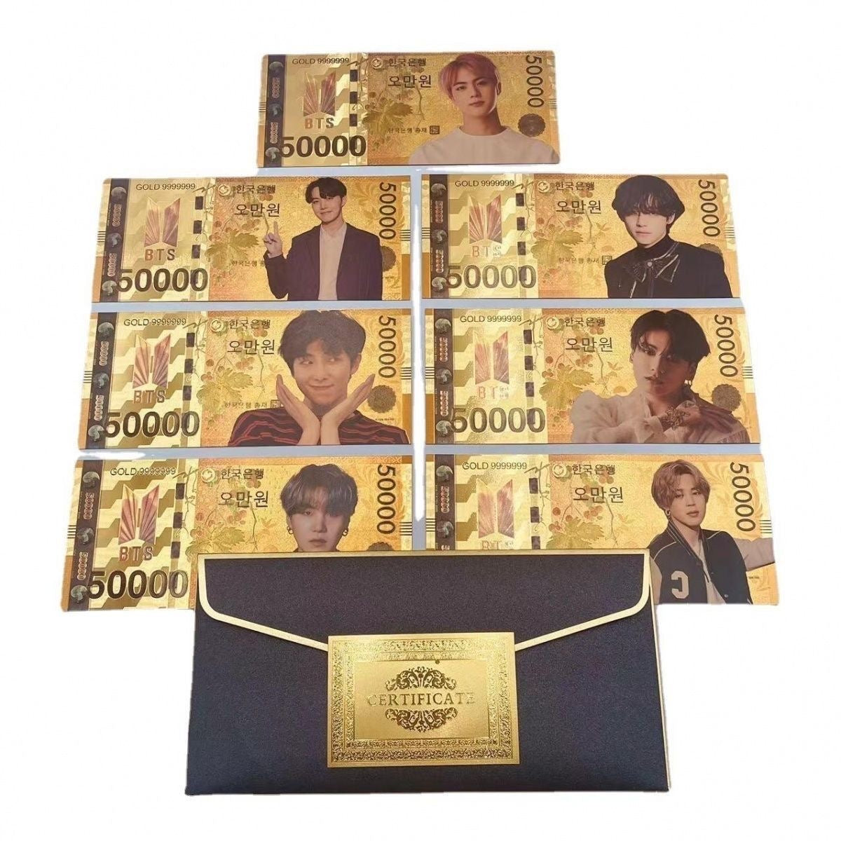 k-pop BTS Money 7 Notes + Certificate Jungkook Jhope Suga V Jimin RM Jin