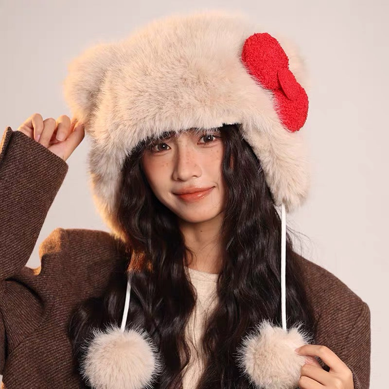 Sanrio Cute Winter Fluffy Warm Hello Kitty Hat