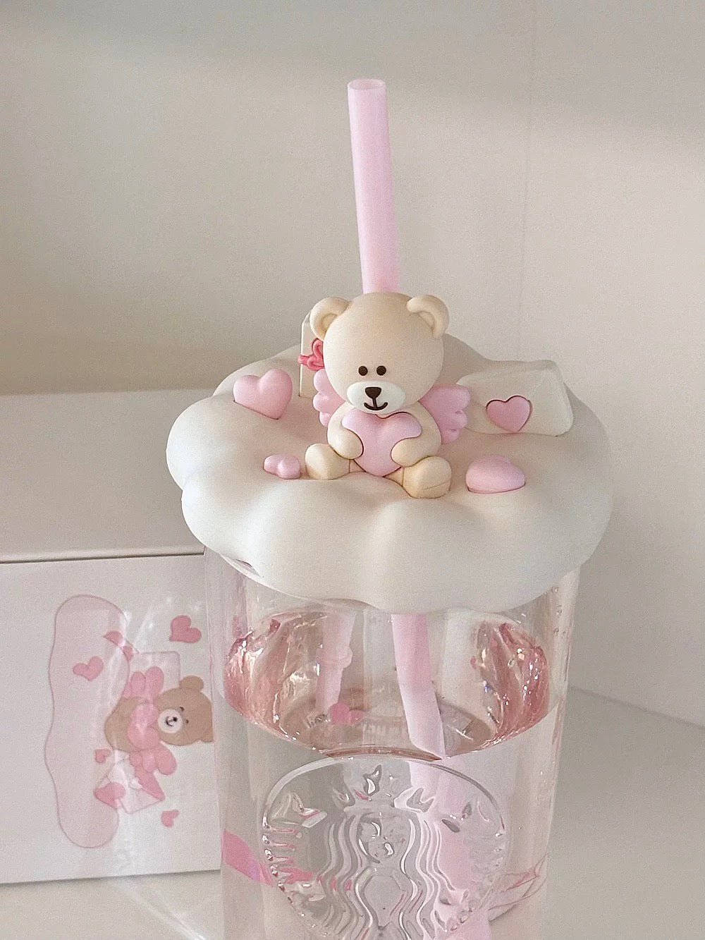 Authentic Starbucks Glass Cup Bear Hearts Cup