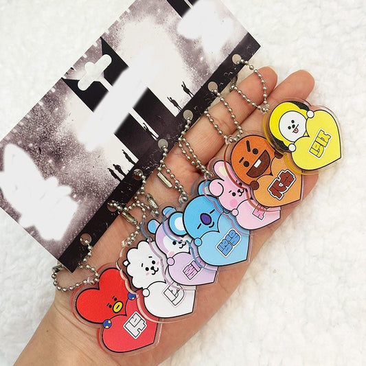 K-pop BTS Bt21 Bag Phone Charms Accessory Set of 7 Acrylic Keychain