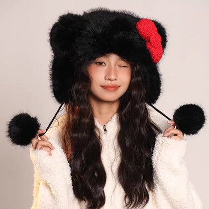 Sanrio Cute Winter Fluffy Warm Hello Kitty Hat