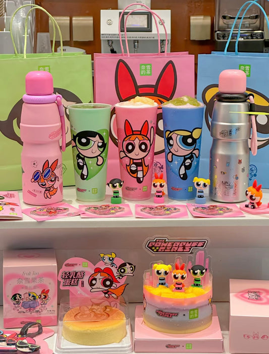 Naixue Tea X Powerpuff Girls Stainless Steel Cup +Bag Sets Stickers Cute Kawaii