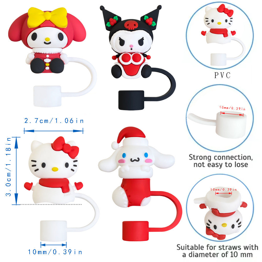 Cute Kawaii Set of 6 Sanrio Straw Toppers 10mm Stanley Tumbler Topper Hangyodon Hello Kitty My Melody Kuromi Kerroppi