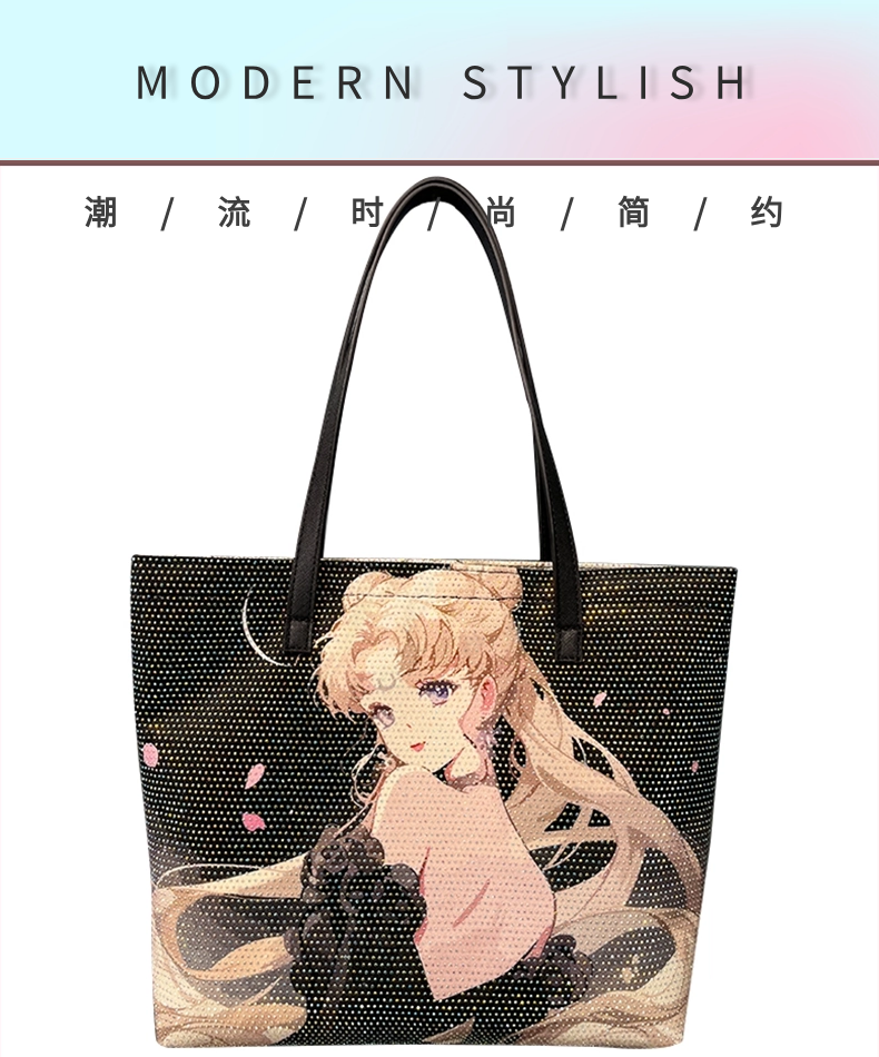 [FREE SHIPPING] Sailormoon Rhinestones Bling Tote Bag Sailor Moon Canvas Shoulder Bag