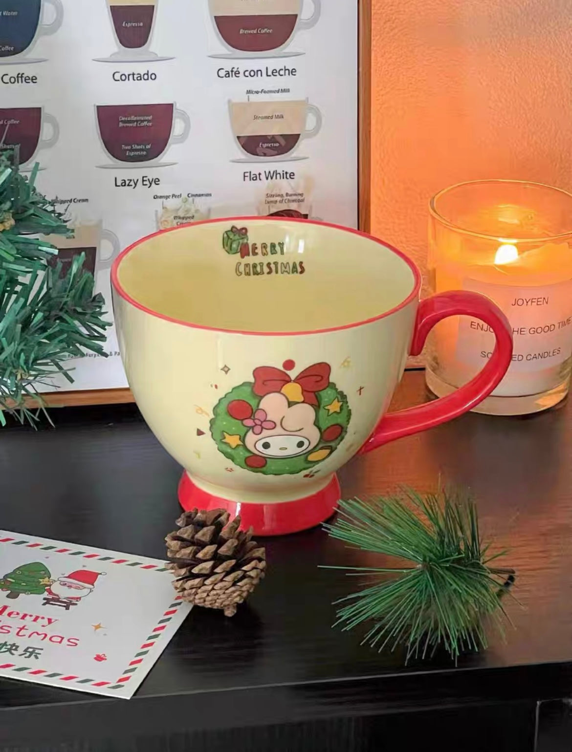 Sanrio Christmas Coffee Mug Hello Kitty Cinamoroll Kuromi My Melody Pochacco Pompompurin