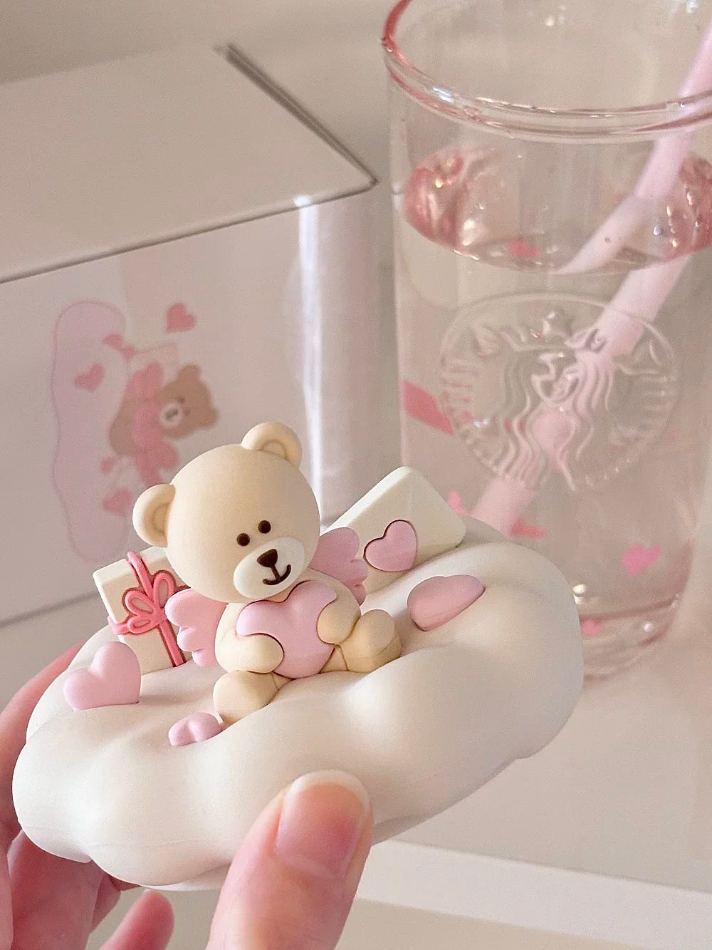 Authentic Starbucks Glass Cup Bear Hearts Cup