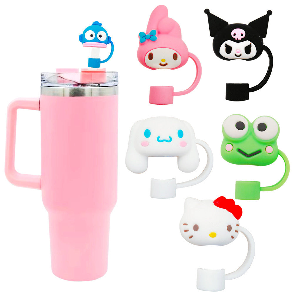 Cute Kawaii Set of 6 Sanrio Straw Toppers 10mm Stanley Tumbler Topper Hangyodon Hello Kitty My Melody Kuromi Kerroppi