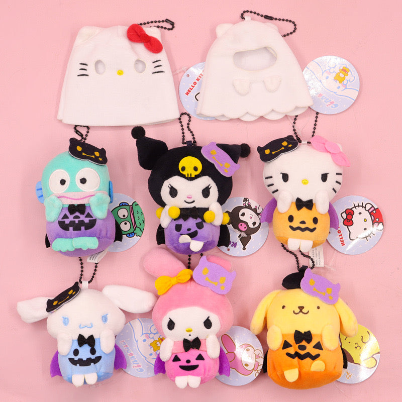 [FREE SHIPPING] Sanrio Halloween Japanese Style Plushy Keychain Bag Charm Pompompurin My Melody Cinamoroll Hello Kitty Kuromi Hangyodon 12 cm plushy