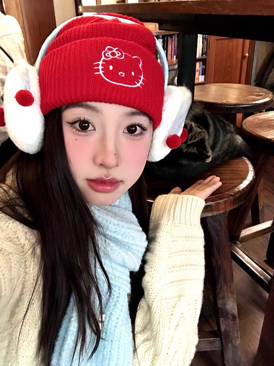 Sanrio Winter Warm Fuzzy Red Hello Kitty Hat