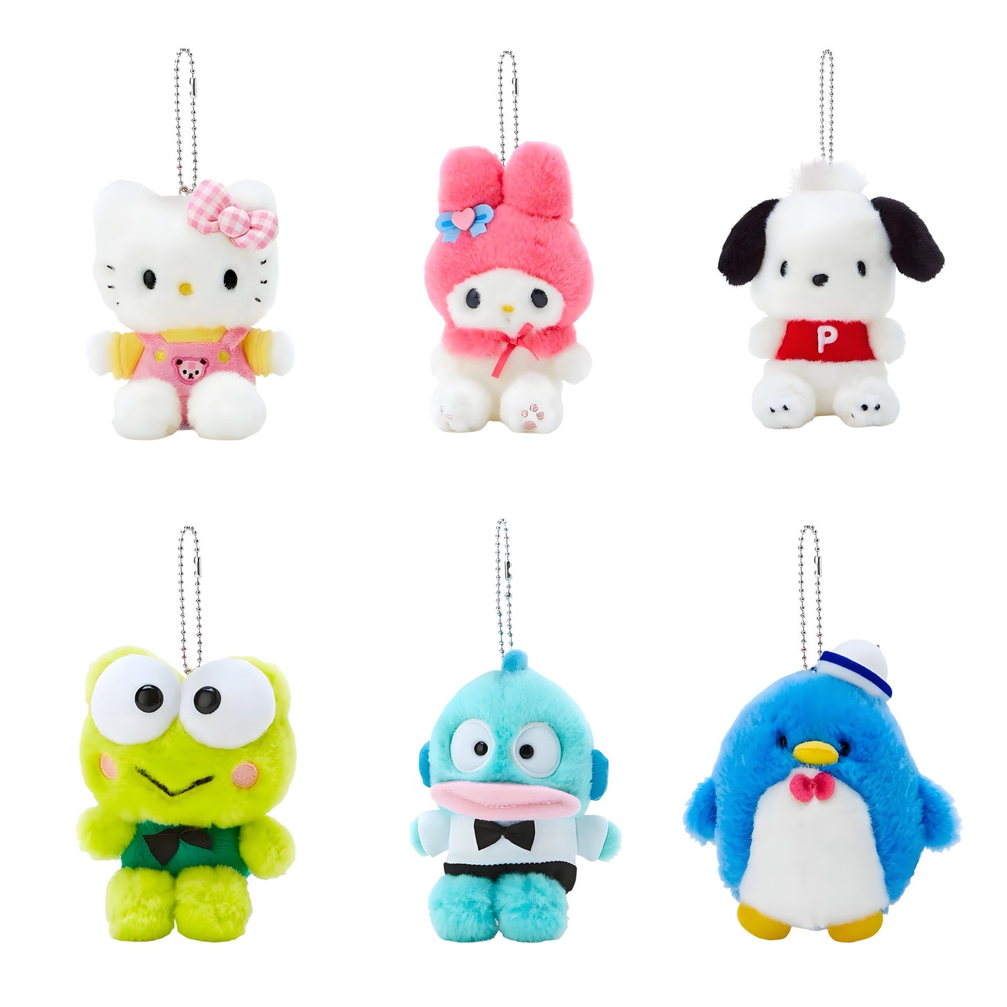 [FREE SHIPPING] Sanrio Japanese Style Plushy Keychain Bag Charm Kerroppi My Melody Tuxedo Sam Hello Kitty Pochacco Hangyodon 12 cm plushy