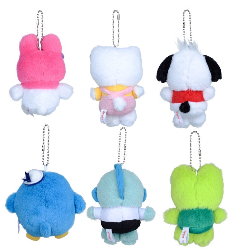 [FREE SHIPPING] Sanrio Japanese Style Plushy Keychain Bag Charm Kerroppi My Melody Tuxedo Sam Hello Kitty Pochacco Hangyodon 12 cm plushy