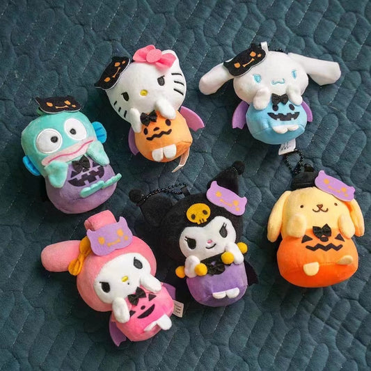 Sanrio Halloween Plushy Keychain Bag Charm Pompompurin My Melody Cinamoroll Hello Kitty Kuromi Hangyodon 12 cm plushy