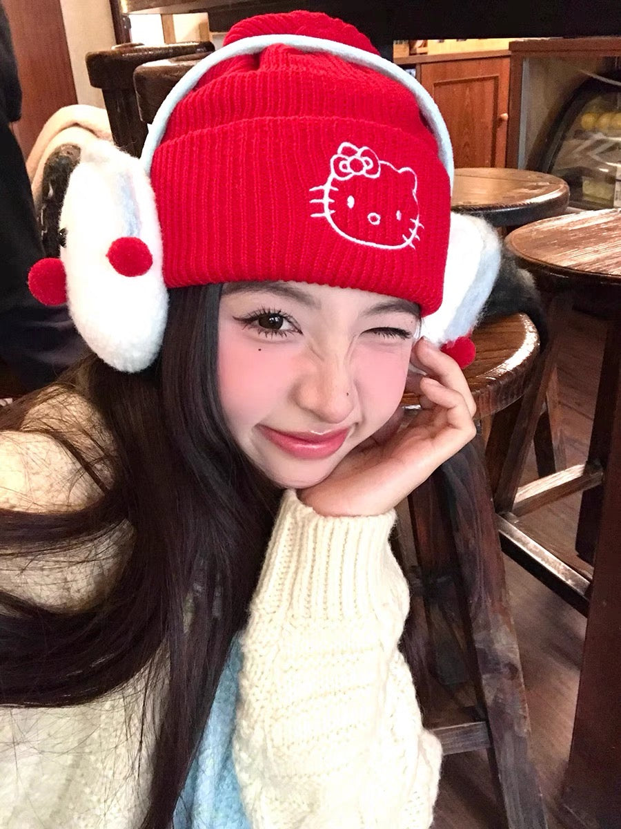 Sanrio Winter Warm Fuzzy Red Hello Kitty Hat