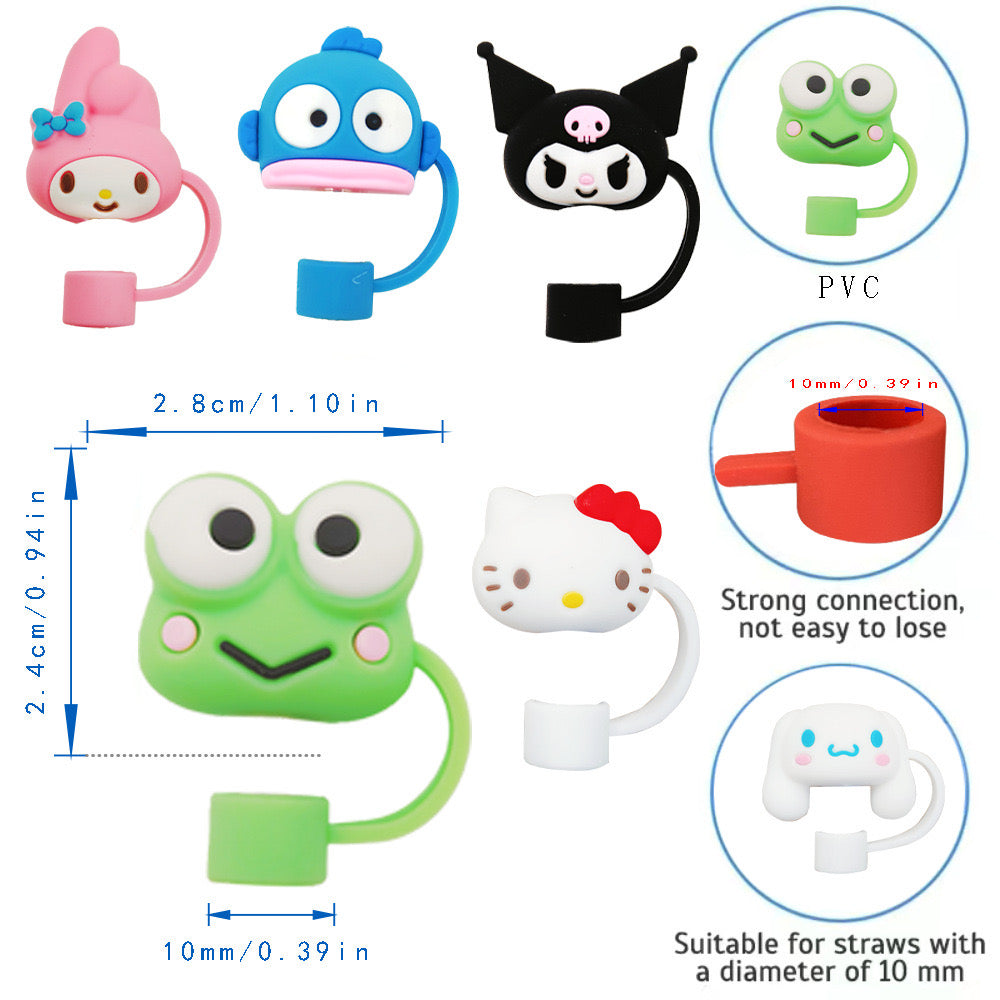 Cute Kawaii Set of 6 Sanrio Straw Toppers 10mm Stanley Tumbler Topper Hangyodon Hello Kitty My Melody Kuromi Kerroppi