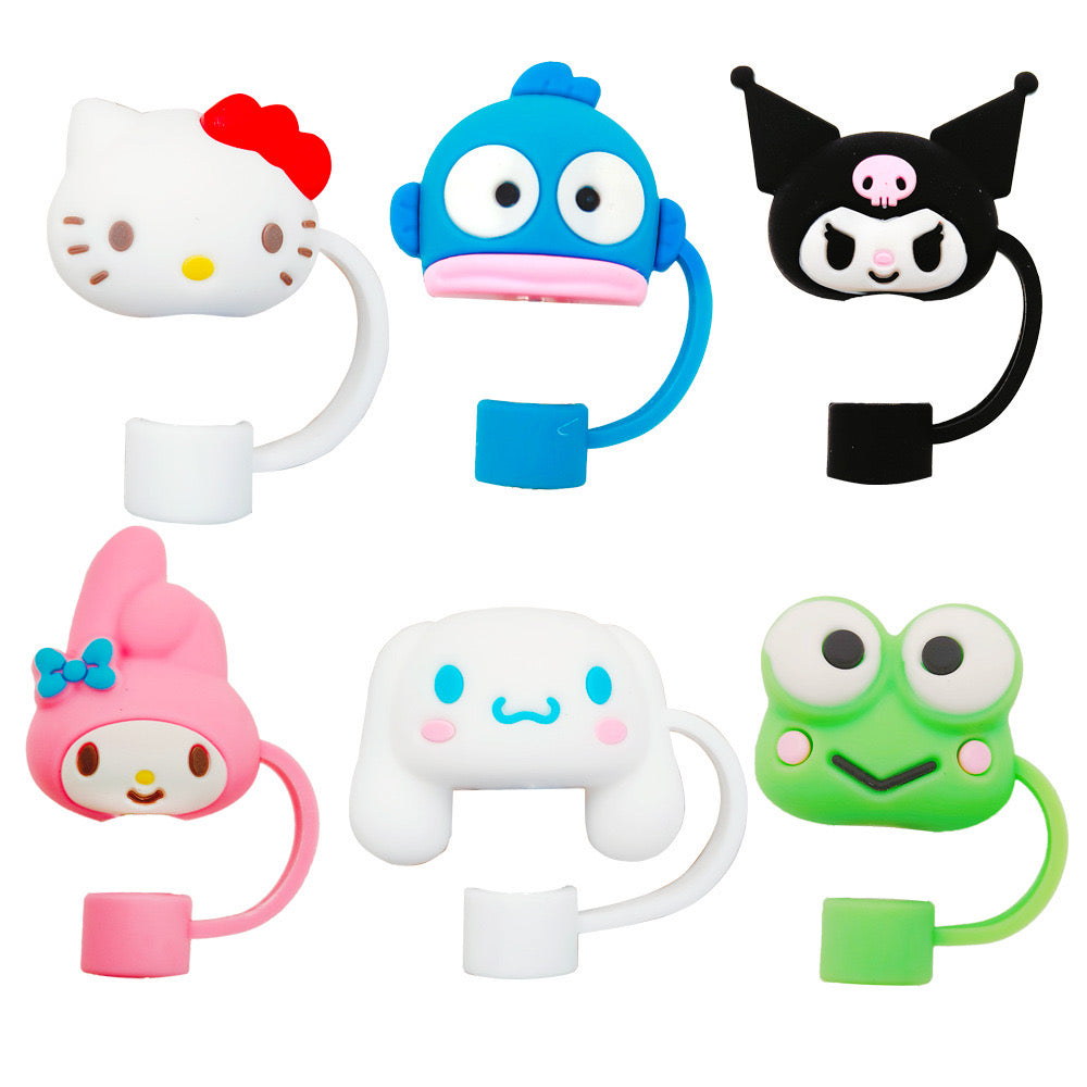 Cute Kawaii Set of 6 Sanrio Straw Toppers 10mm Stanley Tumbler Topper Hangyodon Hello Kitty My Melody Kuromi Kerroppi