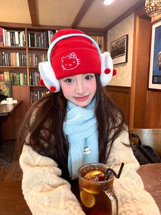 Sanrio Winter Warm Fuzzy Red Hello Kitty Hat