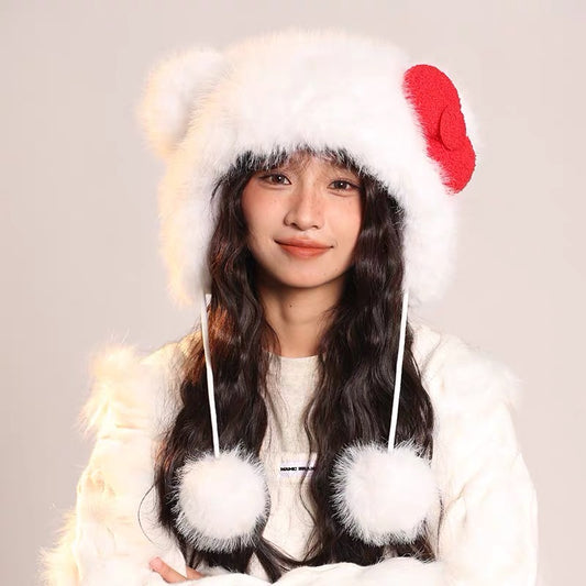 Sanrio Cute Winter Fluffy Warm Hello Kitty Hat