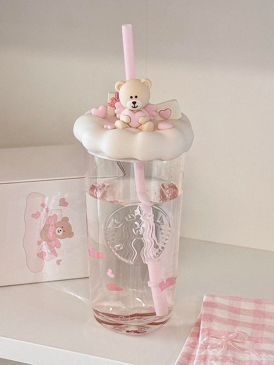 Authentic Starbucks Glass Cup Bear Hearts Cup
