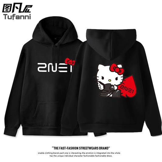 K-pop 2NE1 Welcome back Tour Sanrio Hello Kitty Winter Sanrio Sweater Hoodie Park Bom Minzy CL Dara