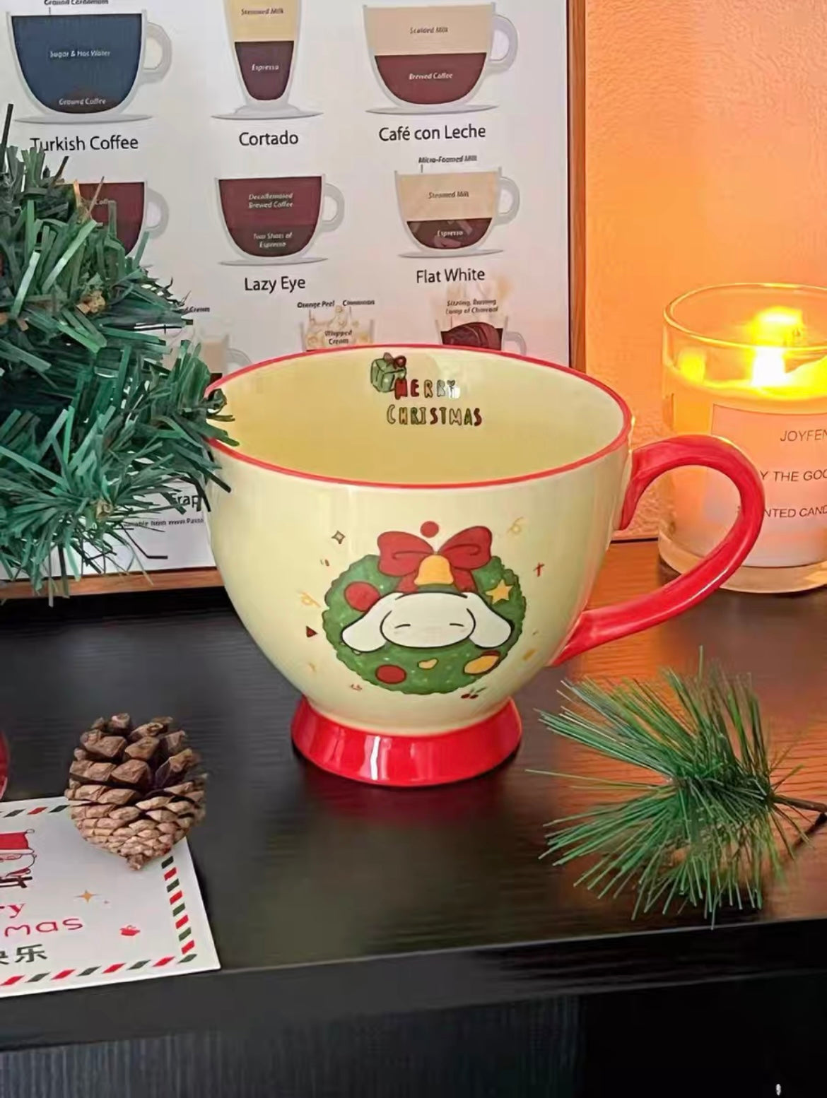 Sanrio Christmas Coffee Mug Hello Kitty Cinamoroll Kuromi My Melody Pochacco Pompompurin