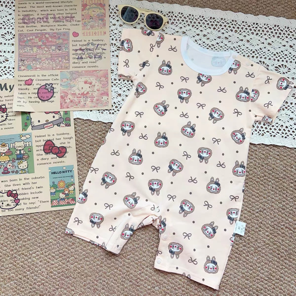Labubu Popmart Brown Bows Baby Clothes One Piece Baby Jumper