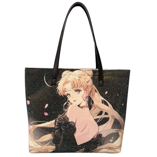 [FREE SHIPPING] Sailormoon Rhinestones Bling Tote Bag Sailor Moon Canvas Shoulder Bag