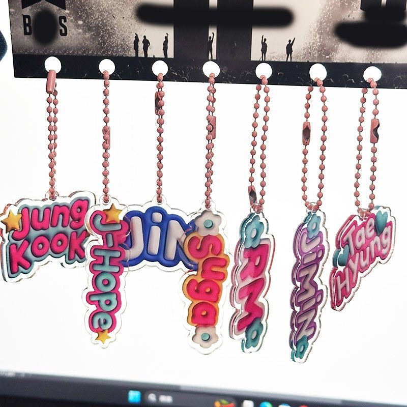 K-pop BTS Name Bag Phone Charms Accessory Set of 7 Acrylic Keychain