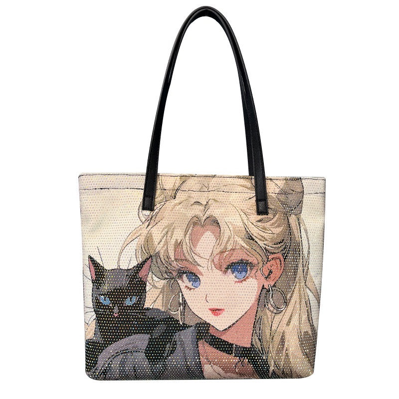 [FREE SHIPPING] Sailormoon Rhinestones Bling Tote Bag Sailor Moon Canvas Shoulder Bag